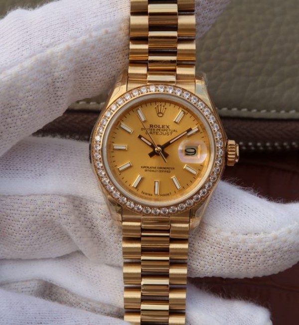 Rolex DateJust 31mm Diamonds Bezel RG Case RG Gold Dial A2235