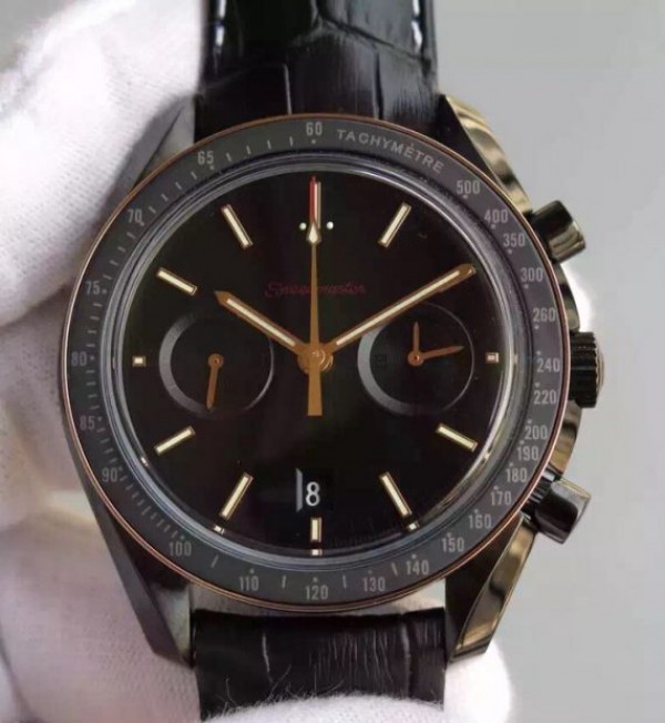 Omega Speedmaster Moonwatch Co-Axial Chronograph Sedna Black Leather A9300