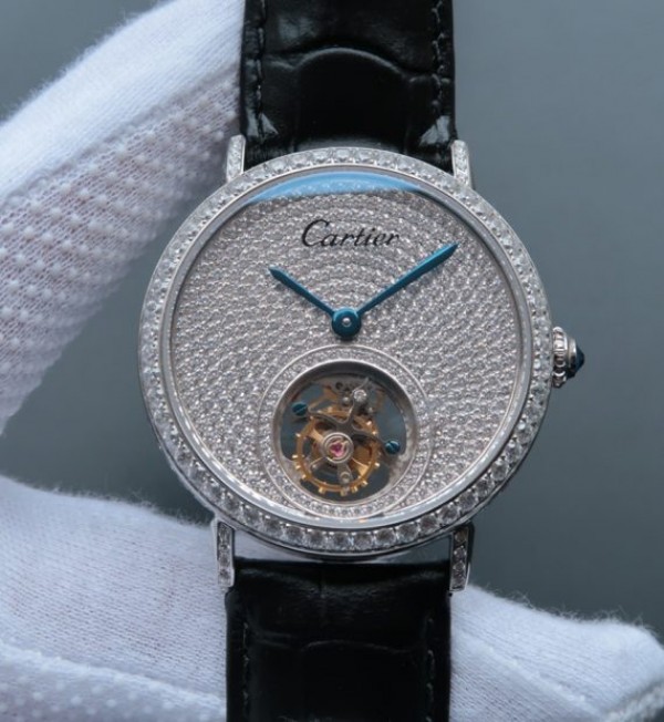 Cartier Cartier Tourbillon SS Diamonds Dial&Bezel Leather Strap