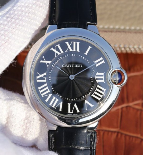 Cartier TWF Ballon Bleu 46mm Black Textured Dial Leather Strap MIYOTA9015