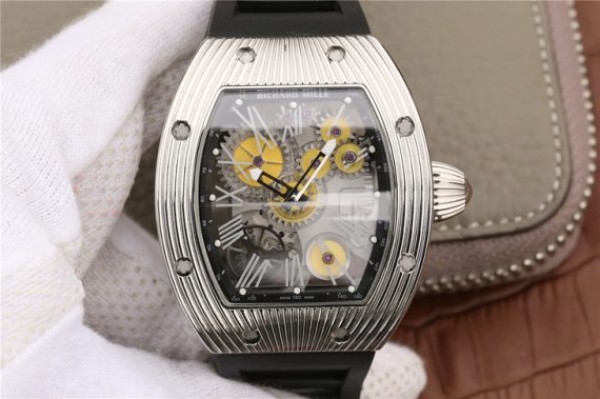 Richard Mille RM018 Hommage a Boucheron SS Yellow Skeleton Dial Black Rubber Strap 6T51