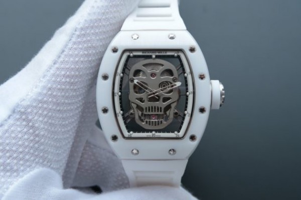 Richard Mille RM052 White Ceramic SS Skull Dial White Rubber Strap MIYOTA8215