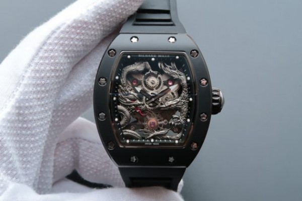 Richard Mille RM057 Dragon Phoenix PVD SS Case Dragon Dial Black Rubber Strap