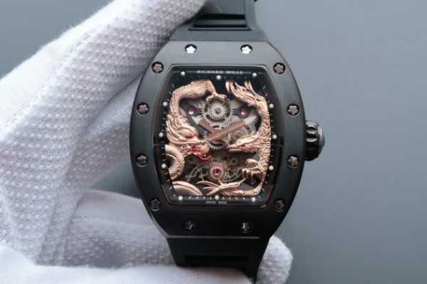 Richard Mille RM057 Dragon Phoenix PVD SS Case RG Dragon Dial Black Rubber Strap