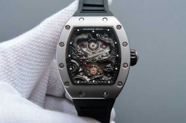 Richard Mille RM057 Dragon Phoenix SS Case Black Dragon Dial Black Rubber Strap