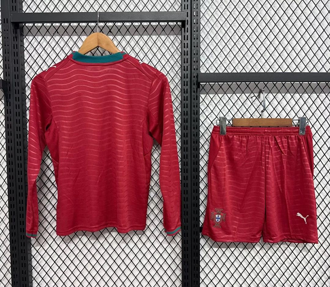 2026 Portugal Home World Cup Soccer Kids Long Sleeve Kit Jersey+Shorts - view 3
