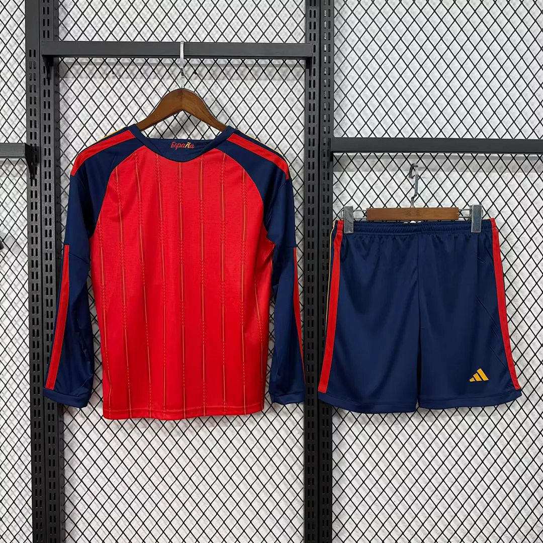 2026 Spain Home World Cup Soccer Kids Kit Long Sleeve Jersey+Shorts - view 3