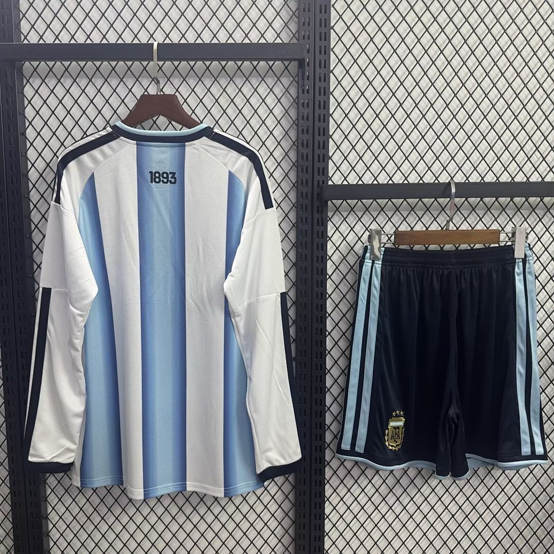 2026 Argentina Home World Cup Soccer Kdsi Kit Long Sleeve Jersey+Shorts - view 3