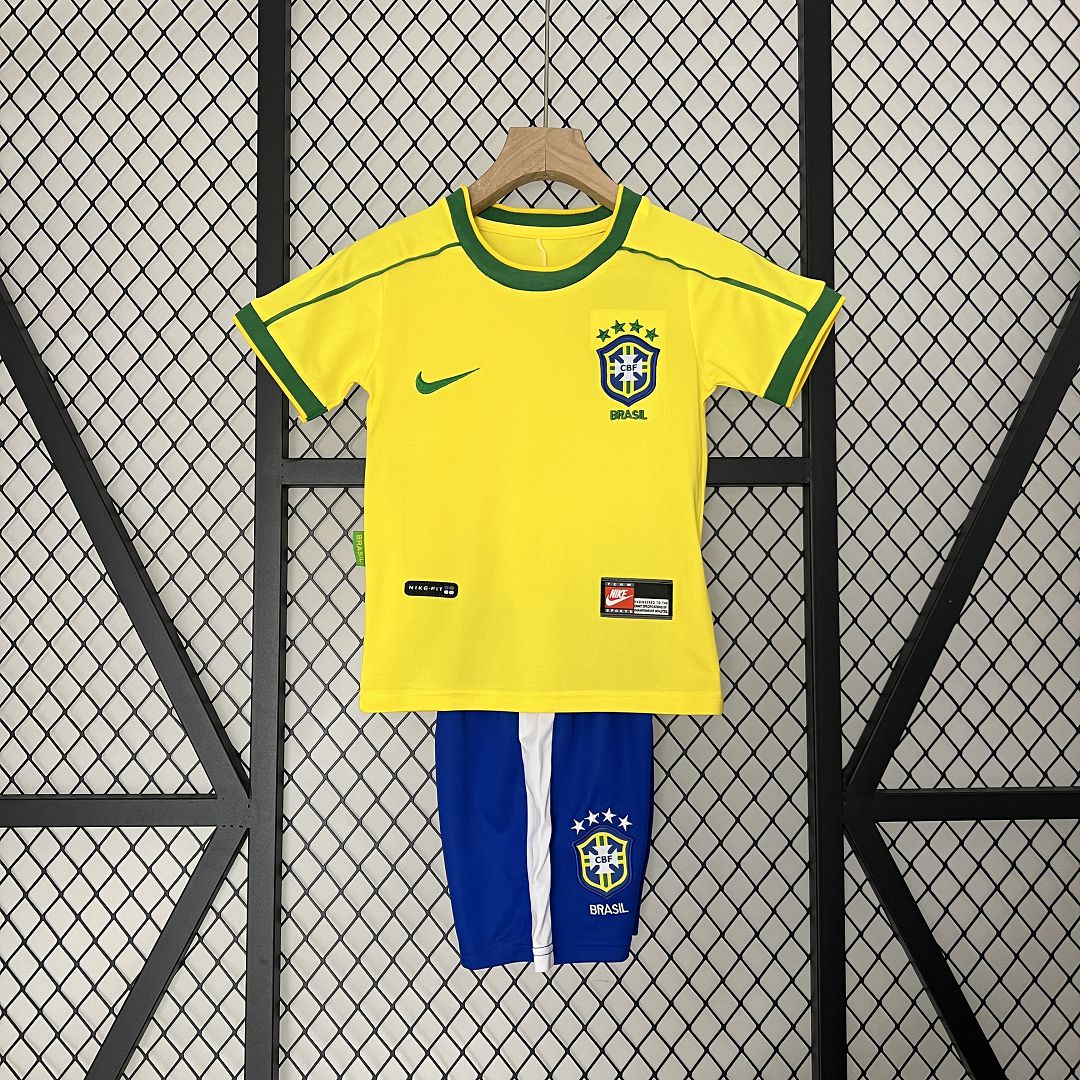 1998 Brazil World Cup Home Retro Jersey Kids Kit +Shorts