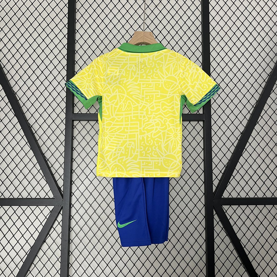 2024 Brazil Home Copa America Football Kids Kit Jersey+Shorts - view 3