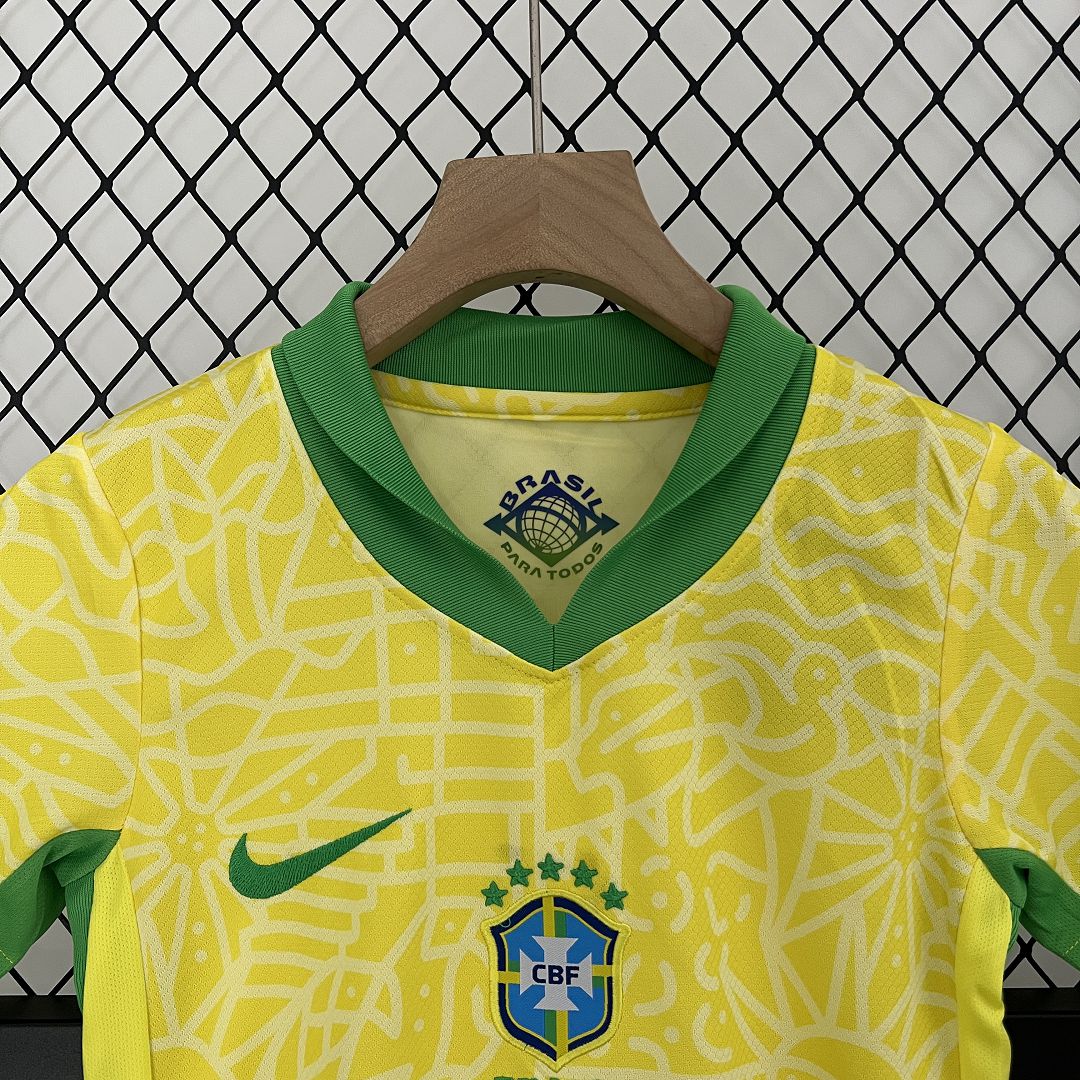 2024 Brazil Home Copa America Football Kids Kit Jersey+Shorts - view 4