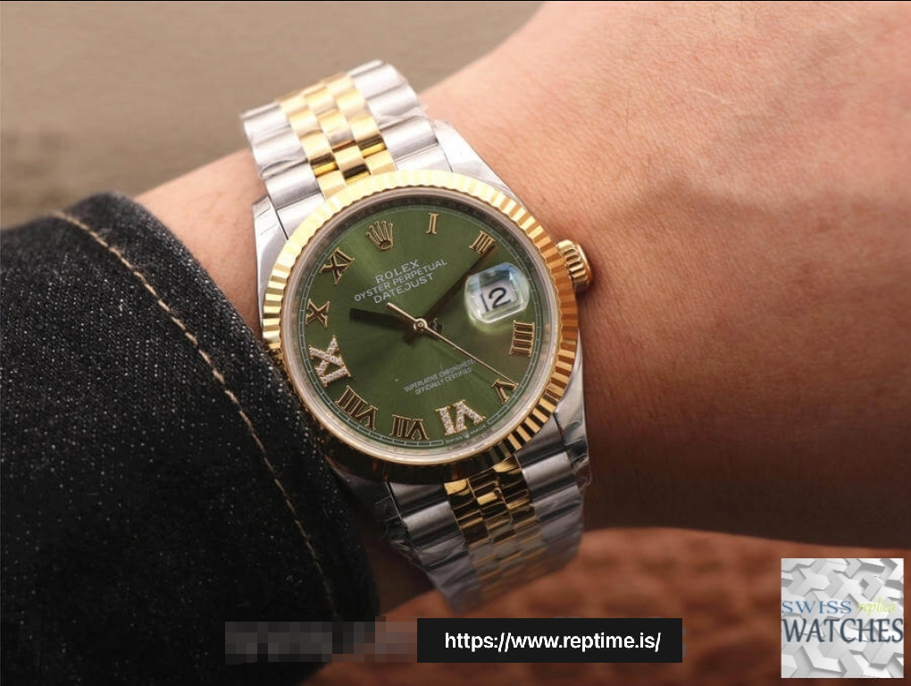 ROLEX DATEJUST GREEN DIAL 18K YELLOW GOLD 36MM SWISS REPLICA m126233.0025 - gallery
