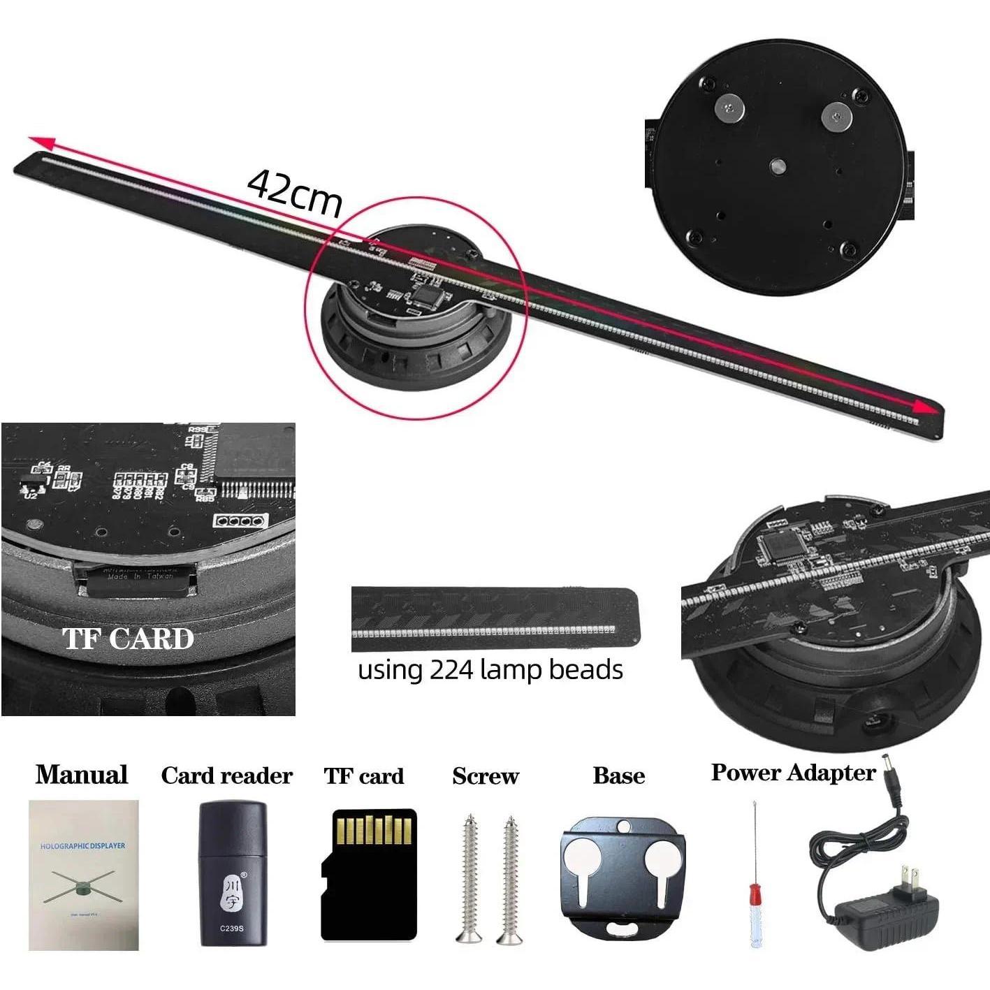 42CM 3D Hologram Fan 3D Holographic Projector Advertising Display Light HD Holographic Projector for Stores Bars Party Xmas