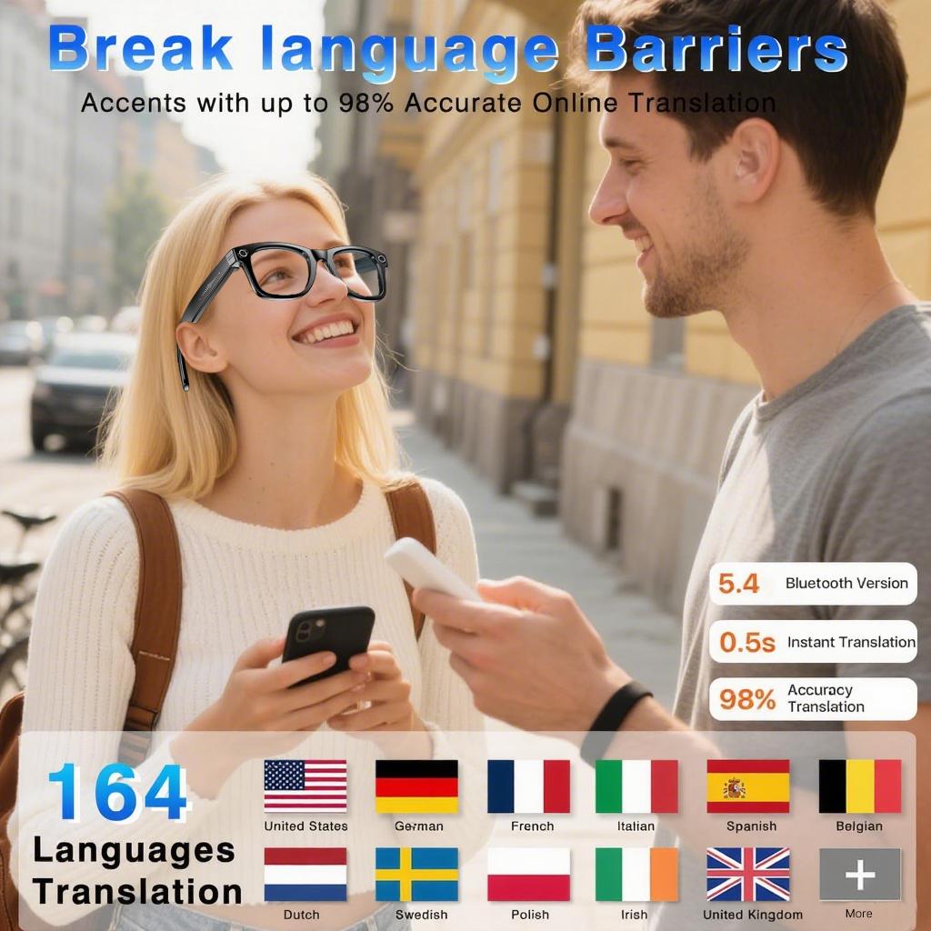 New Camera Glasses 800w Pixel 4K UHD Camera Recording Noise Reduction Ai Recognition Translation Anti Blue Light Smart Glasses Magnetic Memory Wearable - Image 2