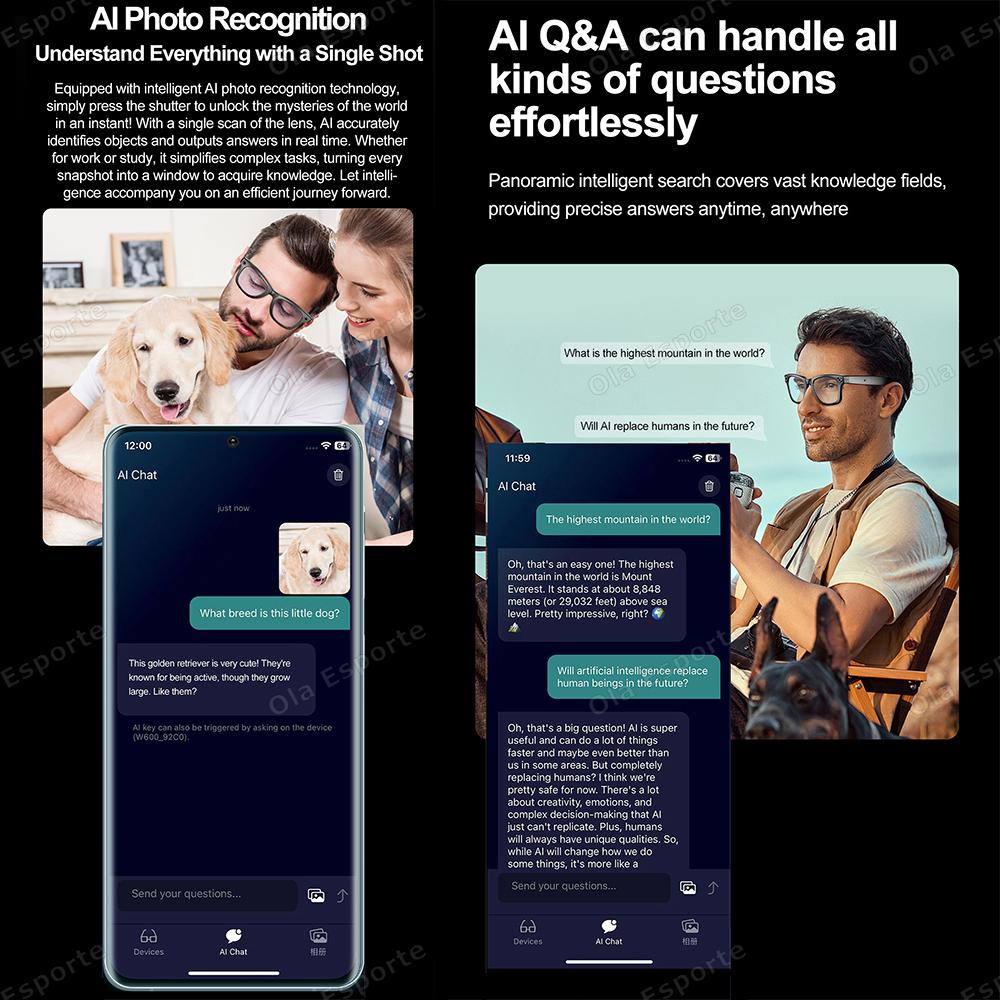 New AI Smart Glasses with Camera Sunglasses Mini Camera Video Recorder Wireless Bluetooth Call Anti-blue Glasses for Man Women Wearable Local Magnetic Bk-Wh - Image 3