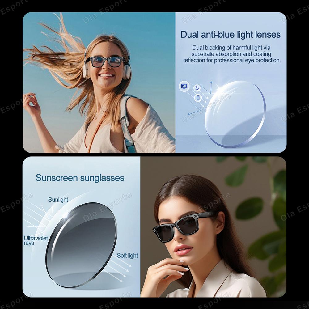 New Smart Glasses Recording Videos AI Photo Recognition Answer Translation Bluetooth Call glasses Outdoor Sports Sunglasses Men Wearable Local Magnetic Bk-Wh - Image 2