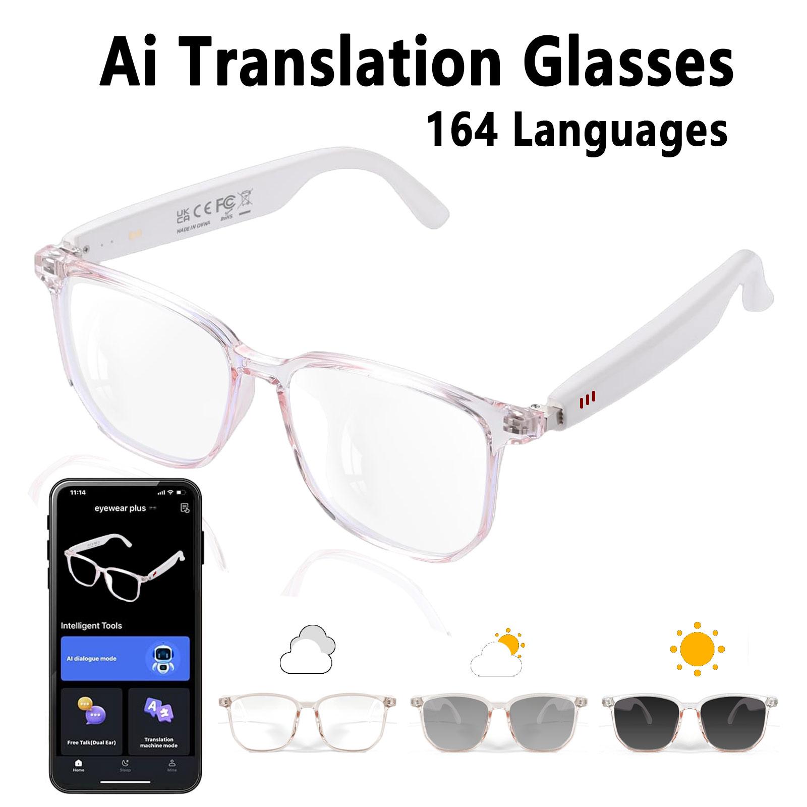 Smart AI translation audio glasses, real-time app translation in over 160 languages, light-sensitive color-changing lenses Wearable White - Image 4