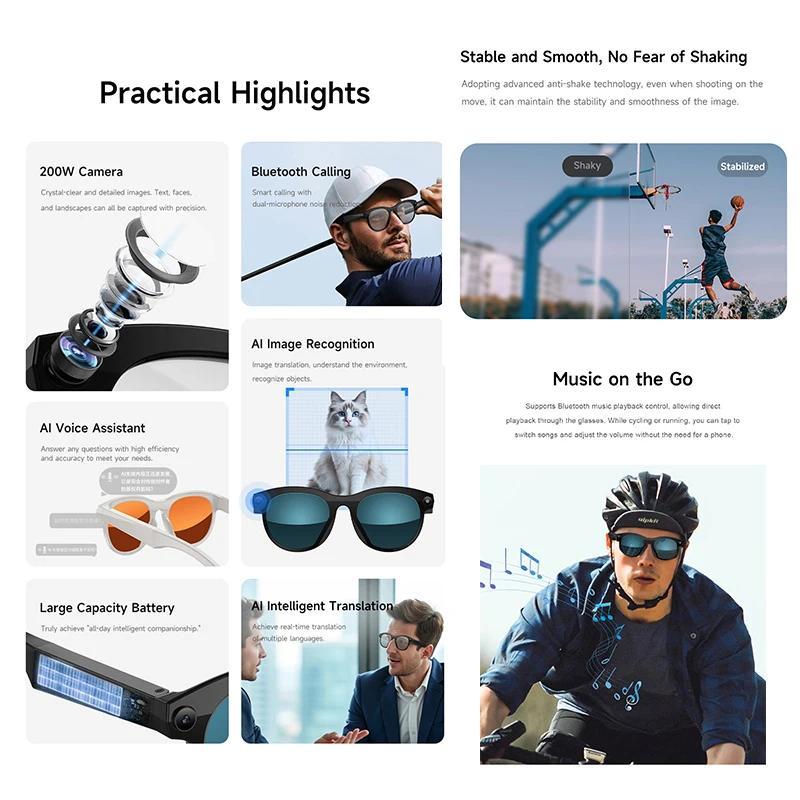 AI smart glasses 8-megapixel recording video photography listening to music recognition answer translation waterproof Bluetooth
