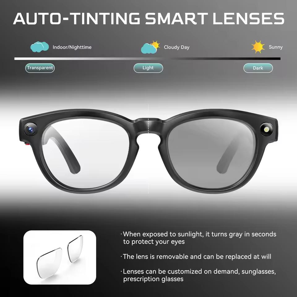 2026 New Photochromic Glasses Men 800K Camera 1080P Picture Quality WIFI Transmission AI Translation Study Meeting Smart Glasses