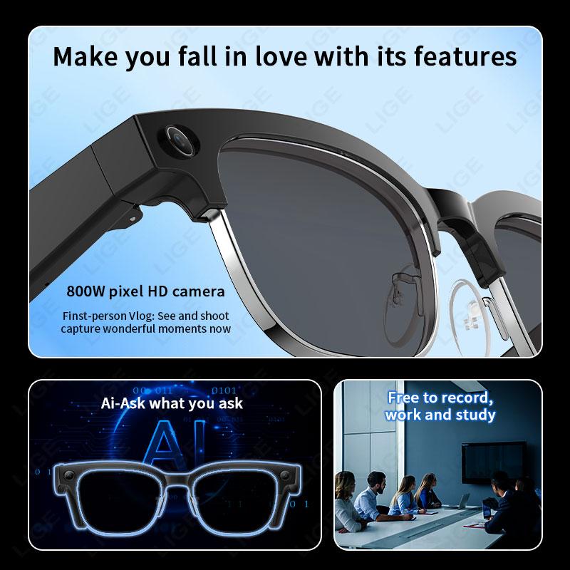 AI Photography Video Smart Glasses Intelligent Interactive Translation Smart Sunglasses with 800W Camera for Google Glasses Men