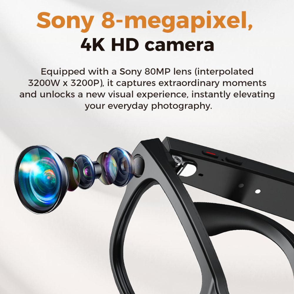 M02 AI Smart Glasses 8MP Camera Video Recording 100+Languages Translation Sunglasses Bluetooth Call Music Play with Charging Box