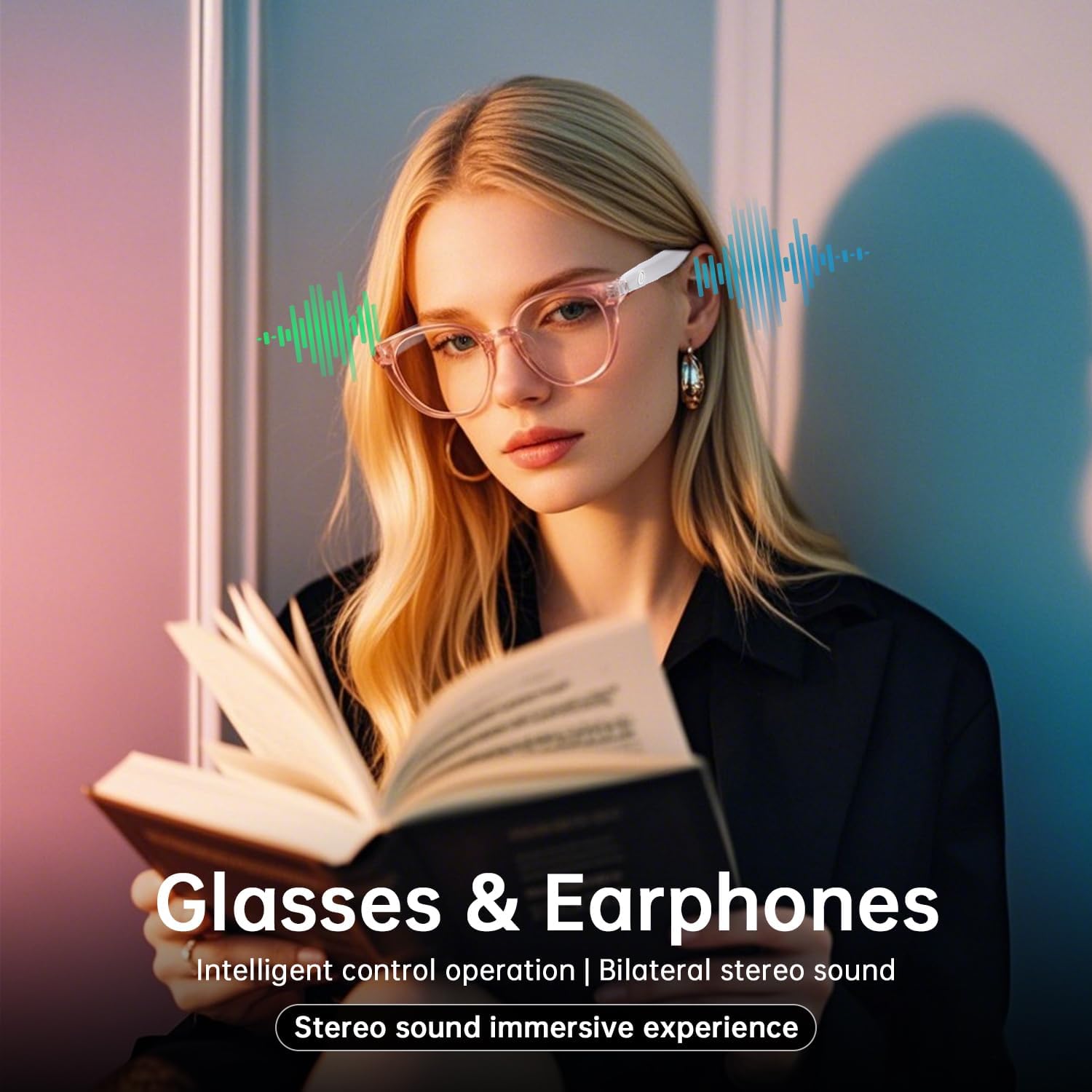 Smart glasses, suitable for men and women, blue light-blocking lenses that turn tinted, Bluetooth 5.3, audio, intelligent touch system, HD voice calls, Hi-Fi sound quality