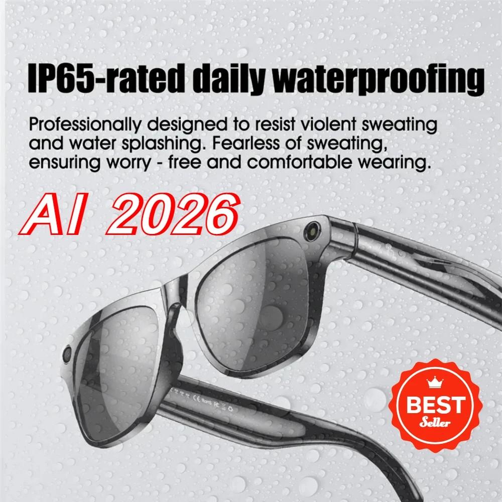 Smart Glasses with AI Upgrade 2026 High-Quality HD Camera 100MP, 4K Video, Bluetooth Calling, Portable ChatGPT Feature, Built-in 260mAh Battery, LED Flashlight, Waterproof Rating IP65