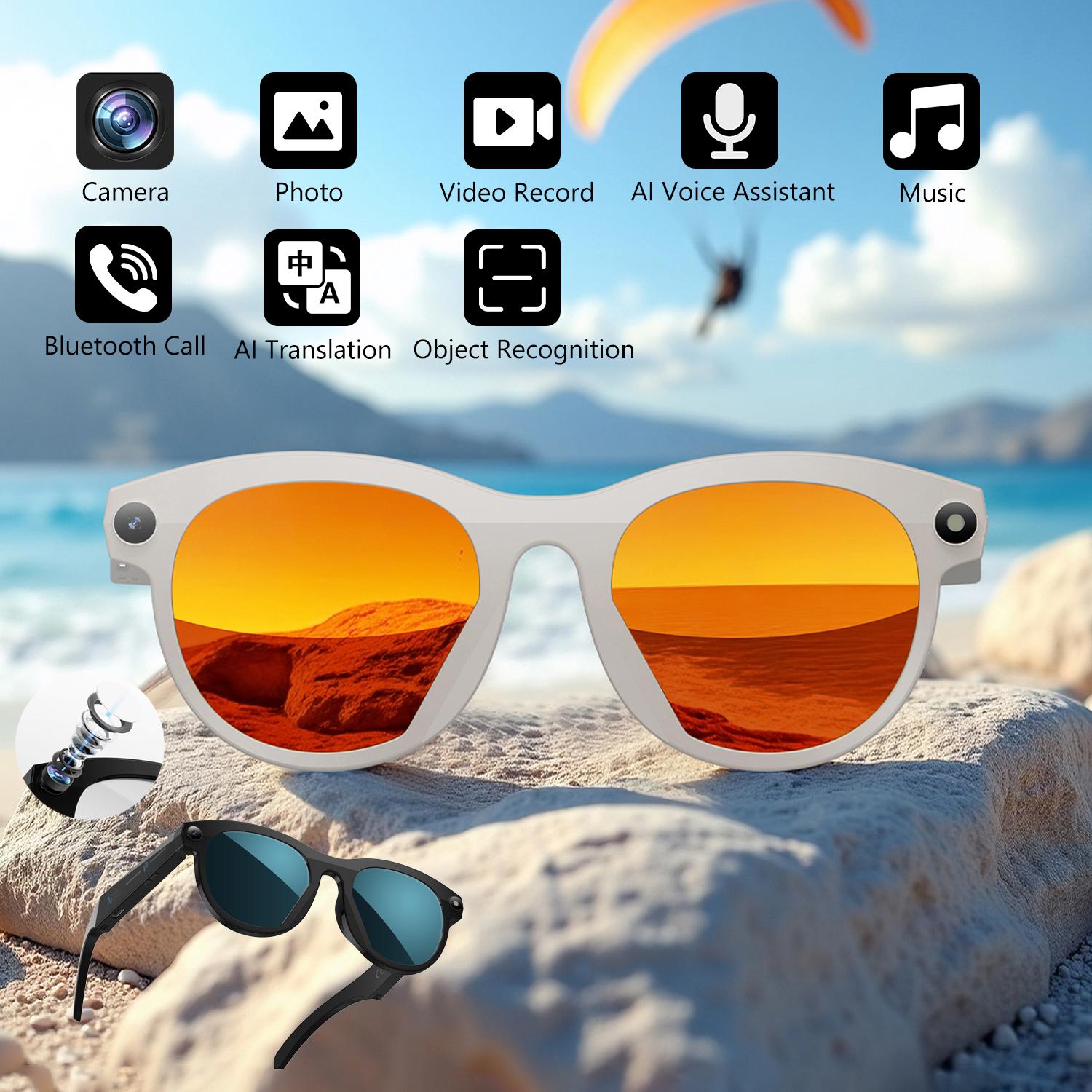 AI Smart Camera Glasses Video Record Bluetooth Calling Voice Assistant Music Player Translation Multifunctional Camera Glasses