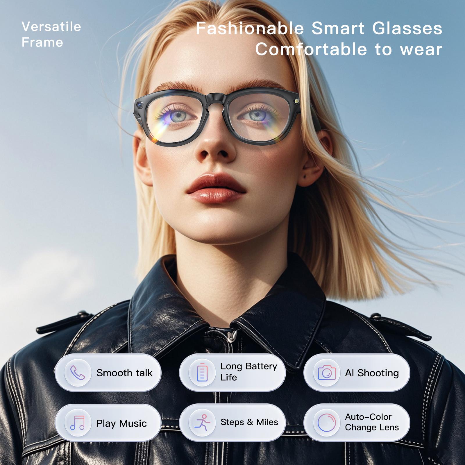 2025 New Smart Eyewear AI Voice Assistant Photo Shooting Video Bluetooth Calling Binaural Touch Headset Outdoor Sunglasses