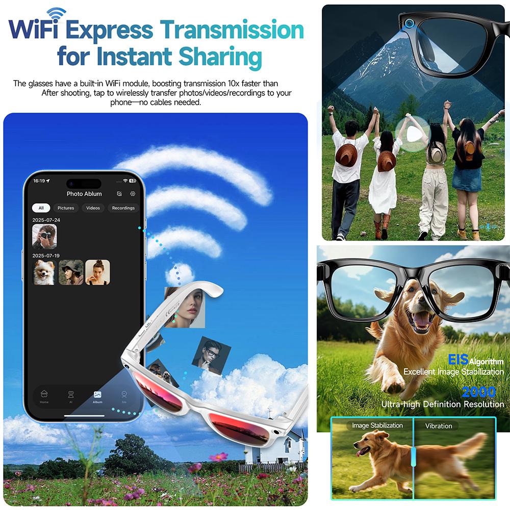 2026 New 800W AI Camera Smart Glasses Color-Changing Men Translation Glasses Waterproof Call Photo Video Recording Sunglasses