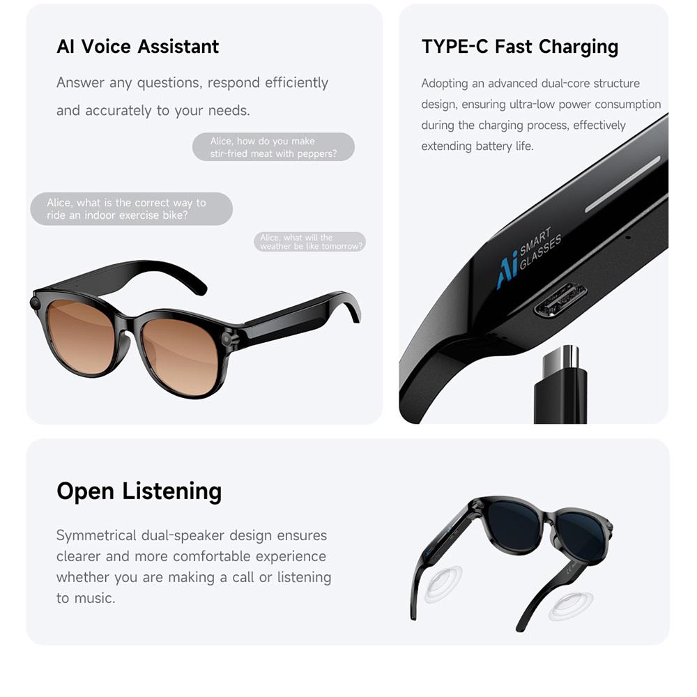 Smart glasses, AI, real-time translation, Bluetooth calling, sunglasses, dual camera, photography, voice, video, MP3 player, multifunctional, suitable for men