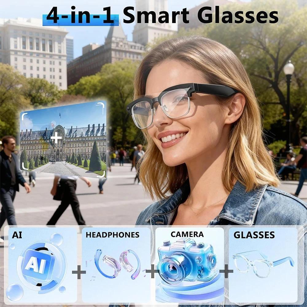 2026 New Smart Glasses 800W Ultra-Wide HD 4K Camera Video Recording 4GB AI Photo Recognition Bluetooth Call Translation Voice