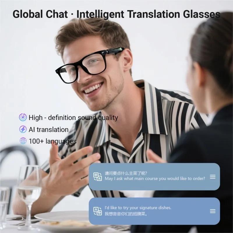 Smart Glasses AI translation 100+ Languages Make Receive Calls Music Calling Noise Reduction Light BT TWS Glasses Men Women